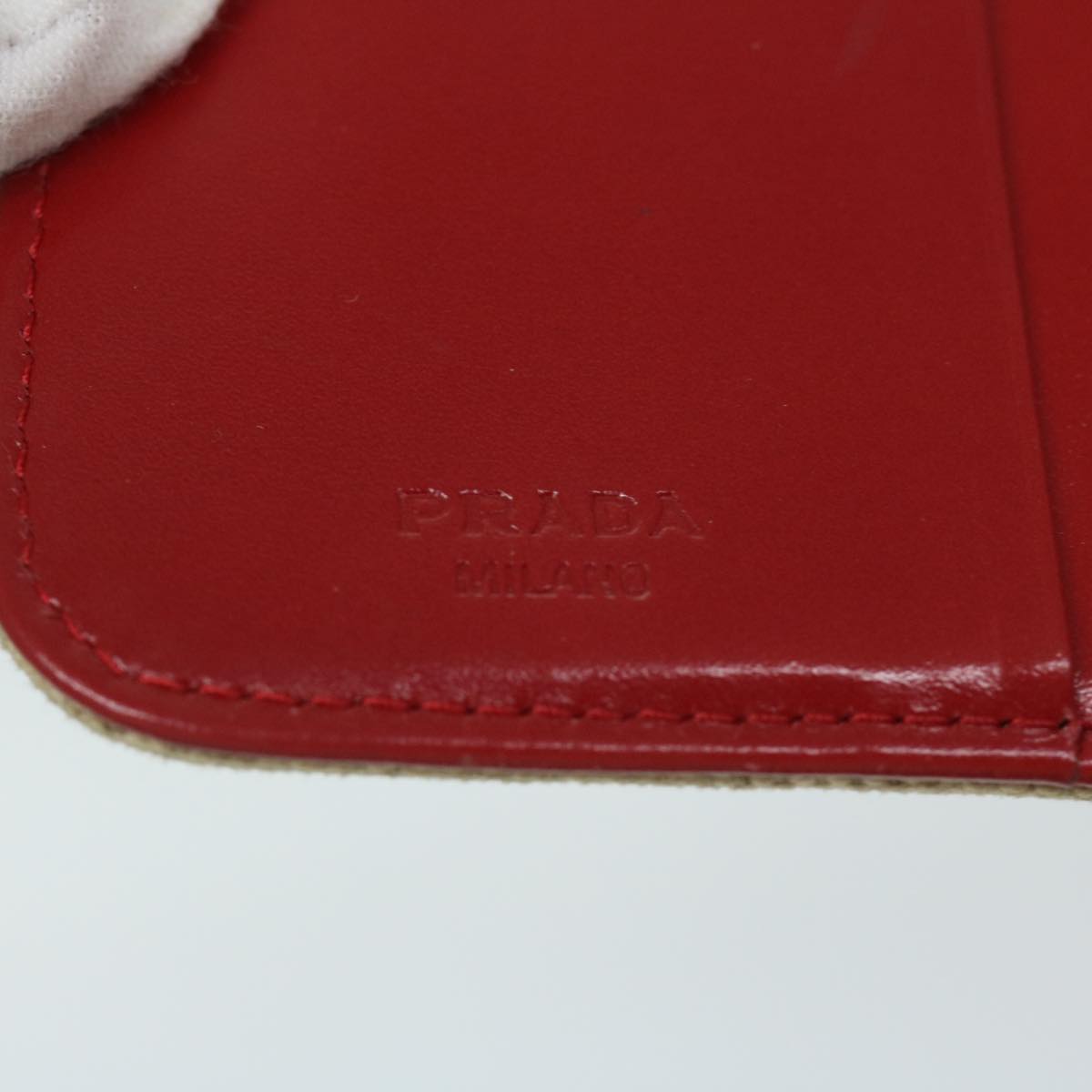 PRADA Wallet Canvas Beige Red Auth 67550