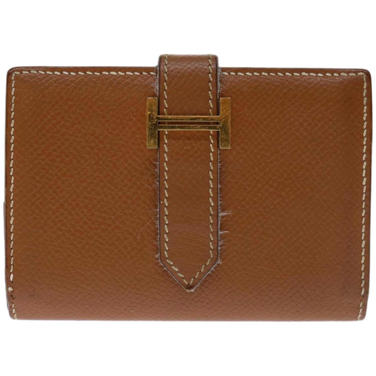 HERMES Bearn Card Case Leather Brown Auth 67553 - 0