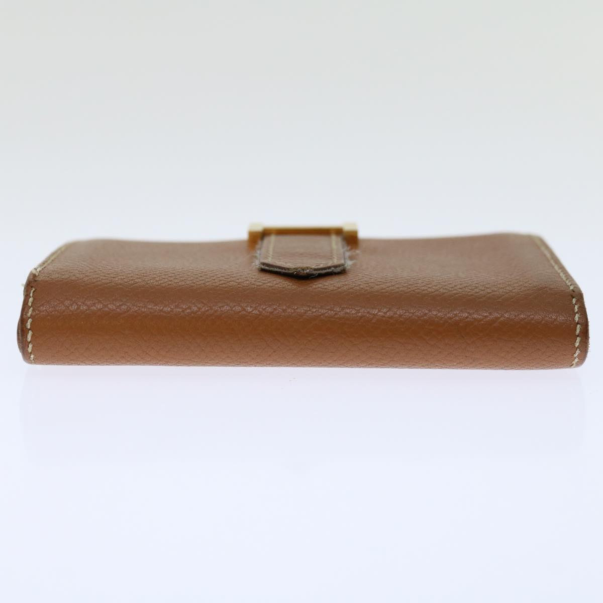HERMES Bearn Card Case Leather Brown Auth 67553
