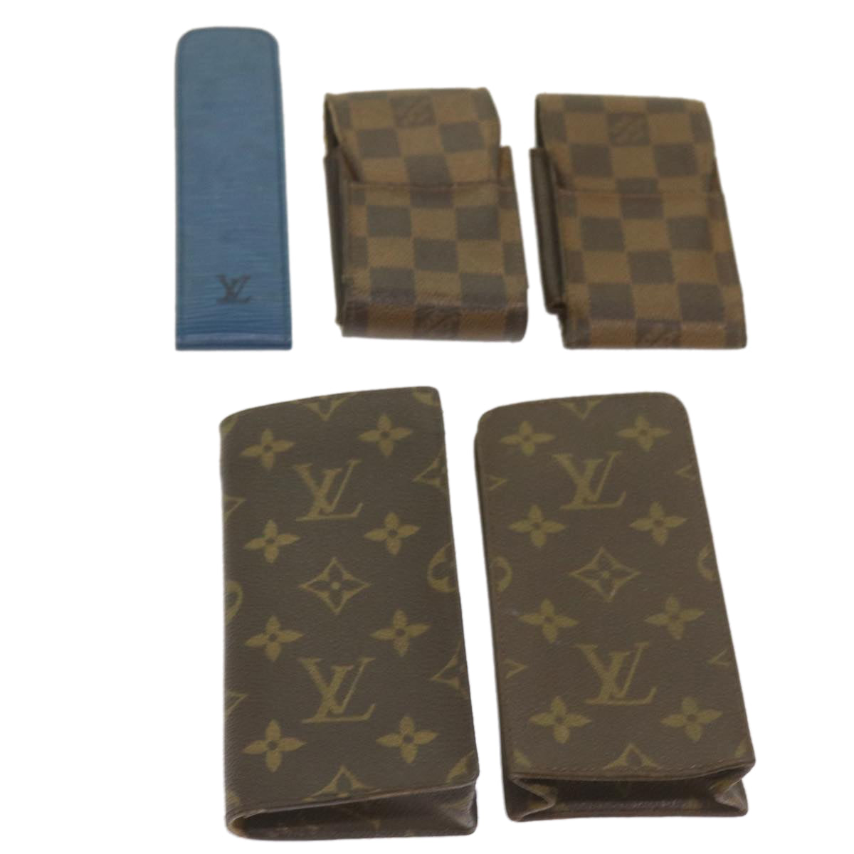 LOUIS VUITTON Monogram Epi Pen Case Cigarette Case 5Set Blue LV Auth 67564