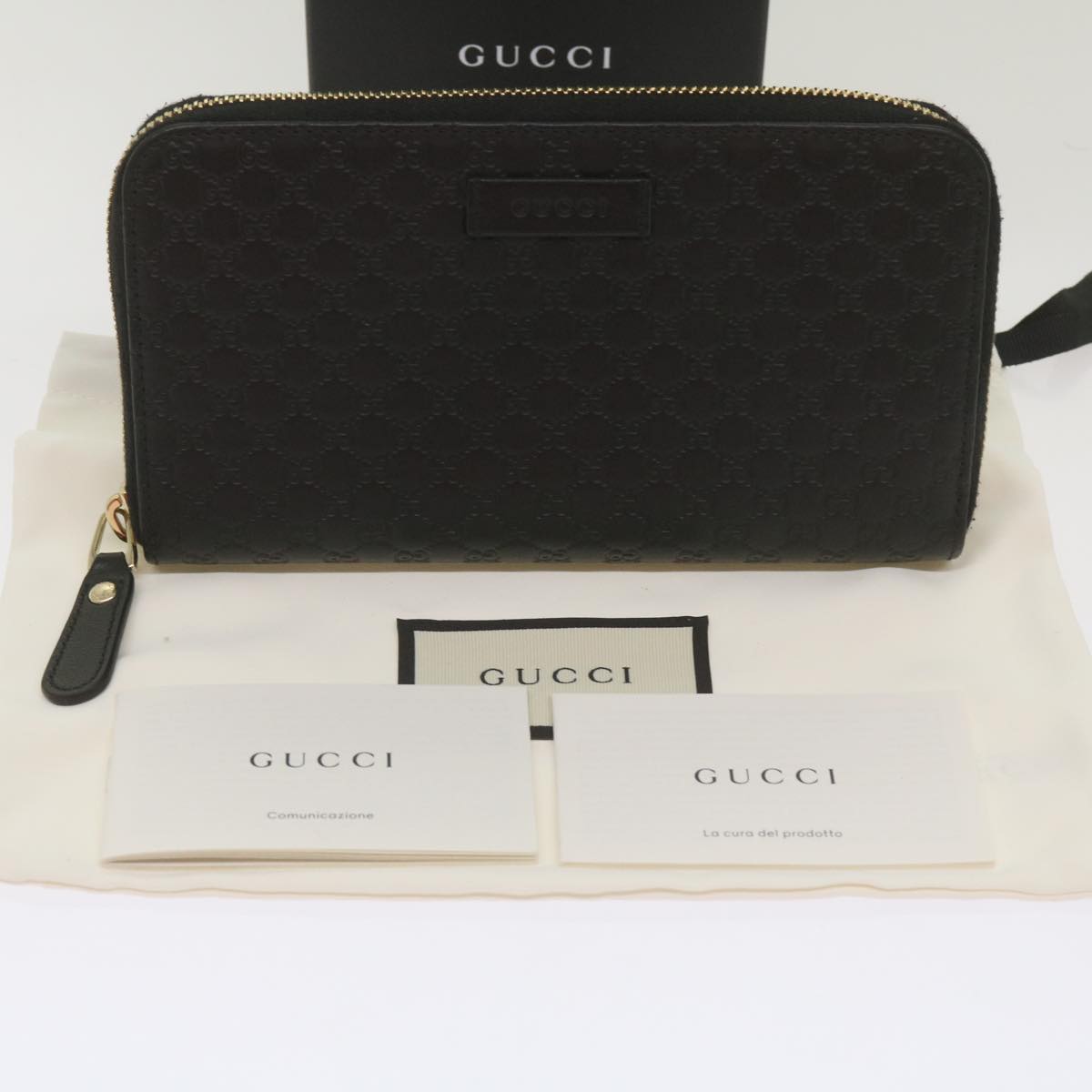 GUCCI Micro GG Canvas Guccissima Long Wallet Black 449391 Auth 67568SA