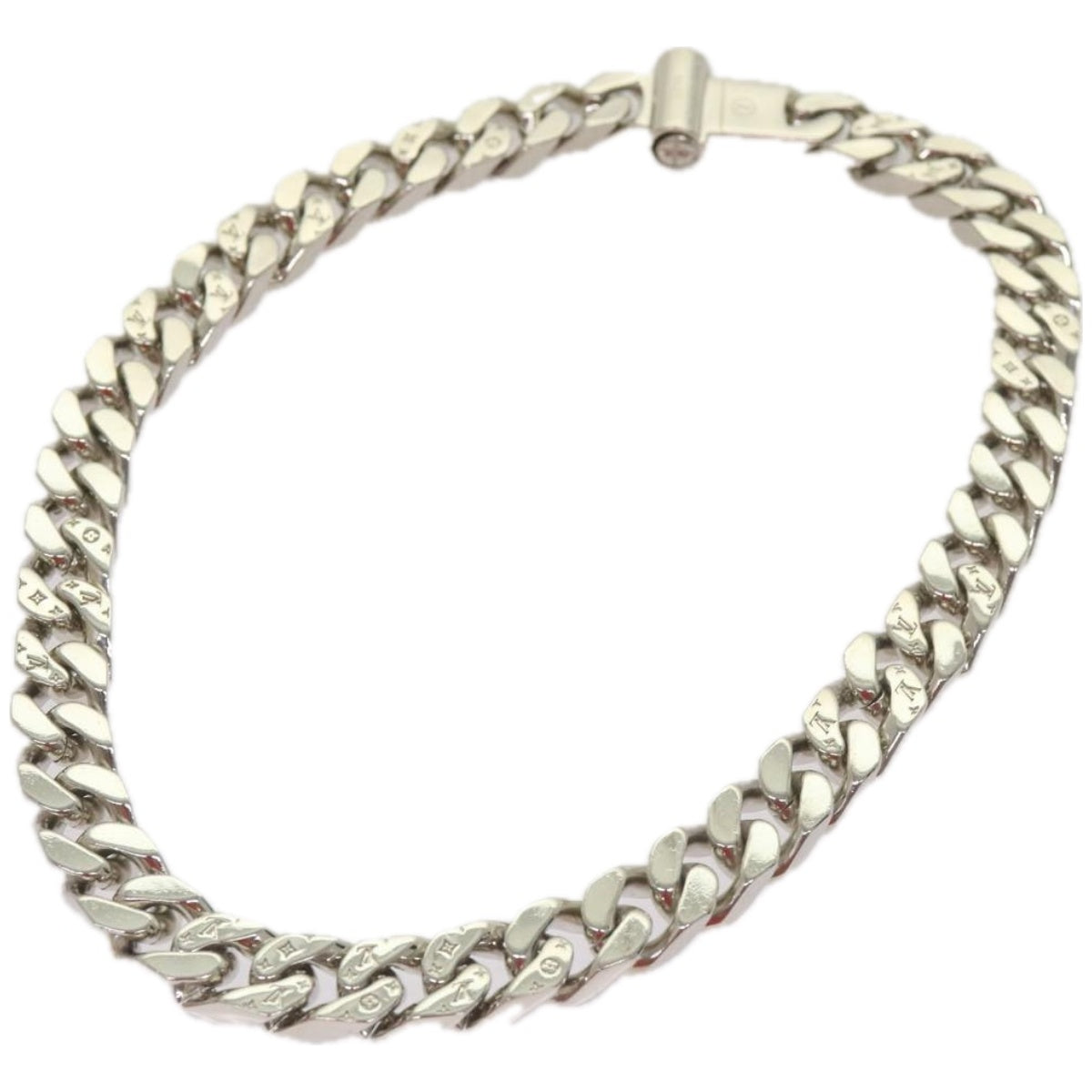 LOUIS VUITTON Collier Metal LV Chain Links Necklace Silver M68272 LV Auth 67569A