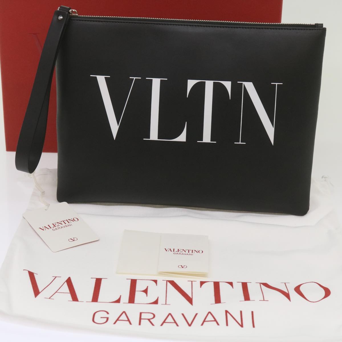VALENTINO Clutch Bag Leather Black XY2P0299LVN Auth 67606A