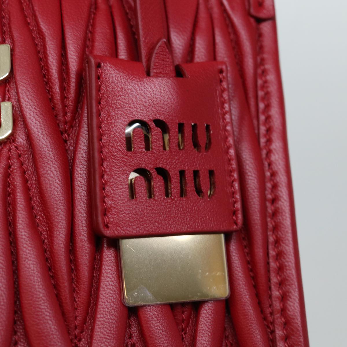 Miu Miu Materasse Hand Bag Leather 2way Red 5BA277 Auth 67619S