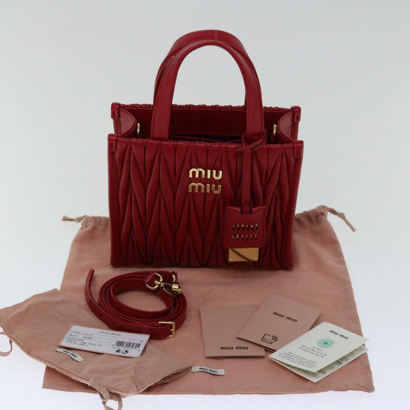 Miu Miu Materasse Hand Bag Leather 2way Red 5BA277 Auth 67619SM