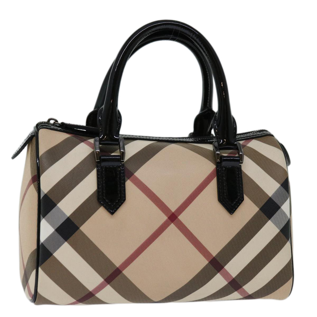 BURBERRY Nova Check Hand Bag Coated Canvas Beige Auth 67653