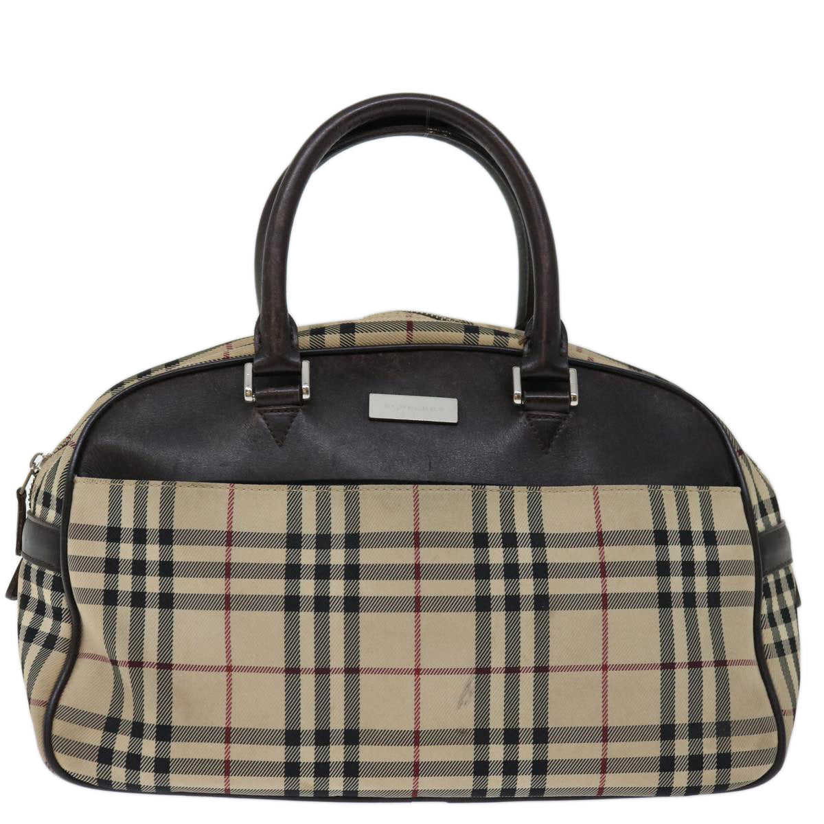 BURBERRY Nova Check Boston Bag Canvas Beige Auth 67656