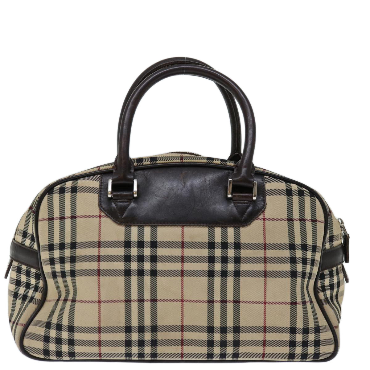 BURBERRY Nova Check Boston Bag Canvas Beige Auth 67656 - 0