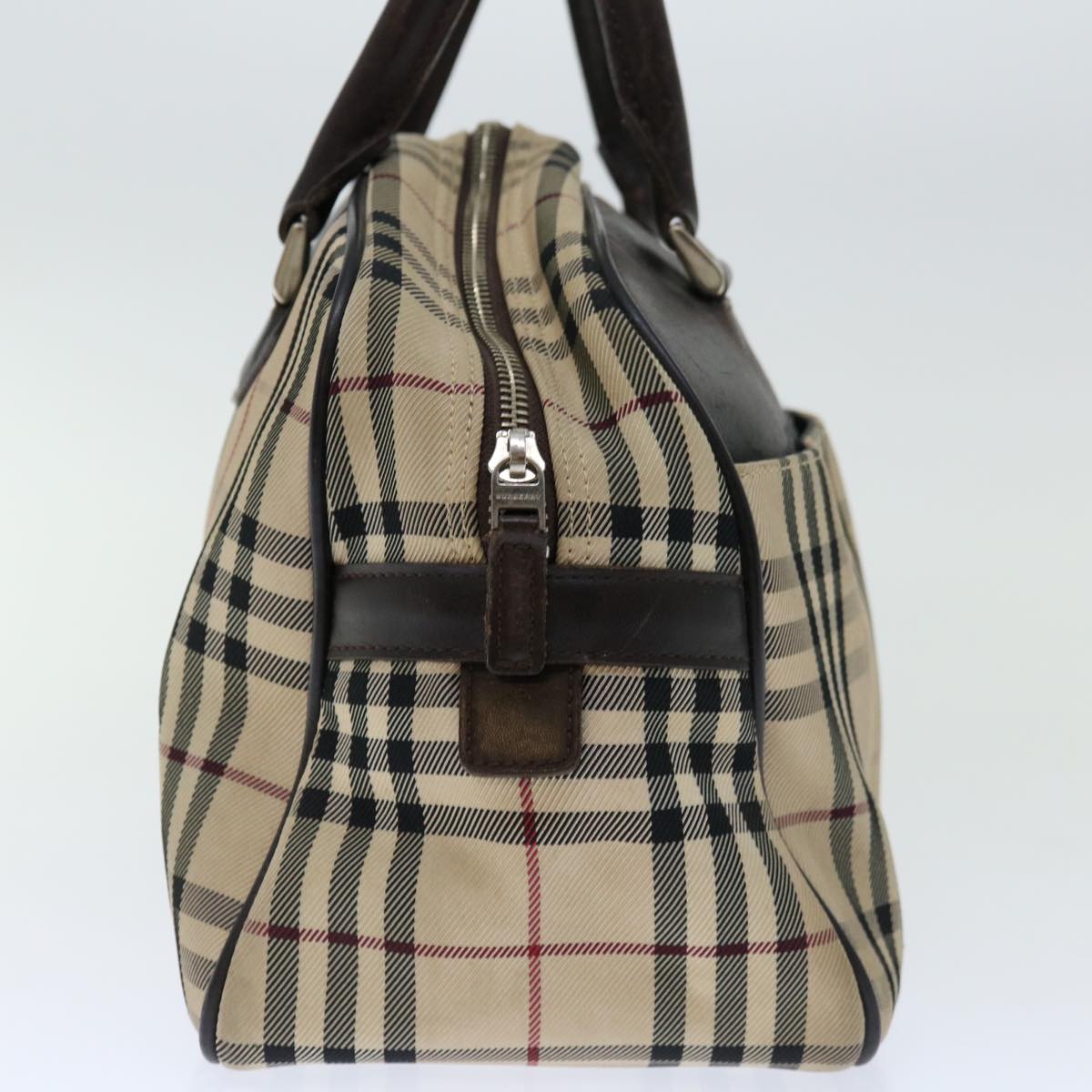 BURBERRY Nova Check Boston Bag Canvas Beige Auth 67656