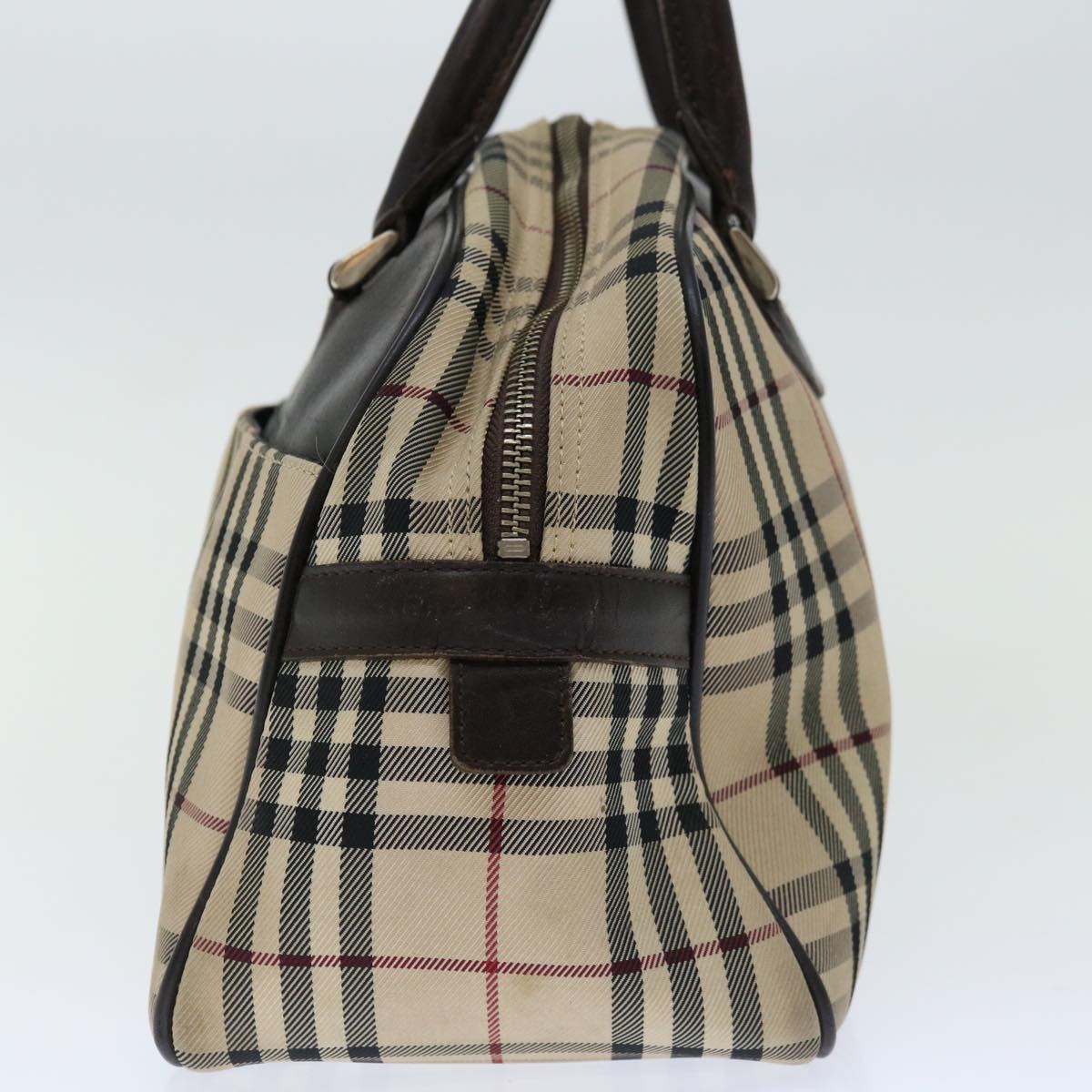 BURBERRY Nova Check Boston Bag Canvas Beige Auth 67656