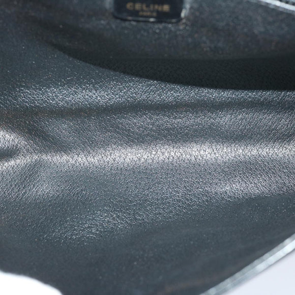 CELINE Chain Shoulder Bag Leather Black Auth 67658