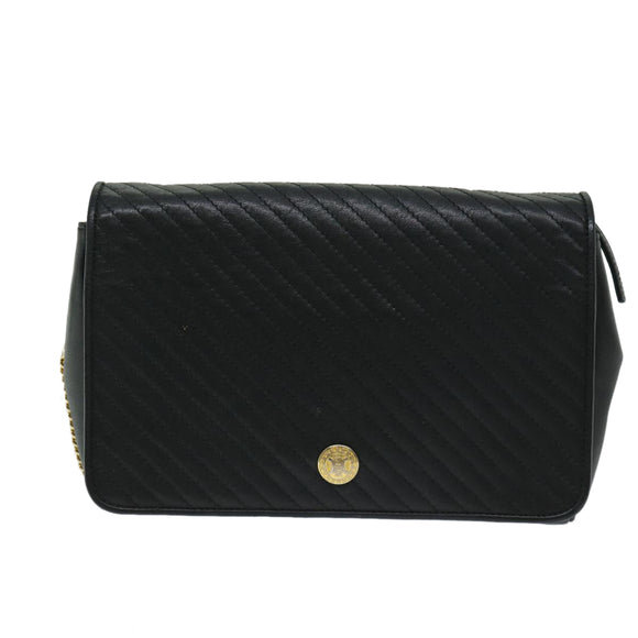 CELINE Chain Shoulder Bag Leather Black Auth 67658