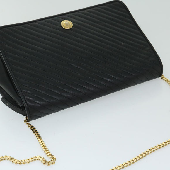 CELINE Chain Shoulder Bag Leather Black Auth 67658