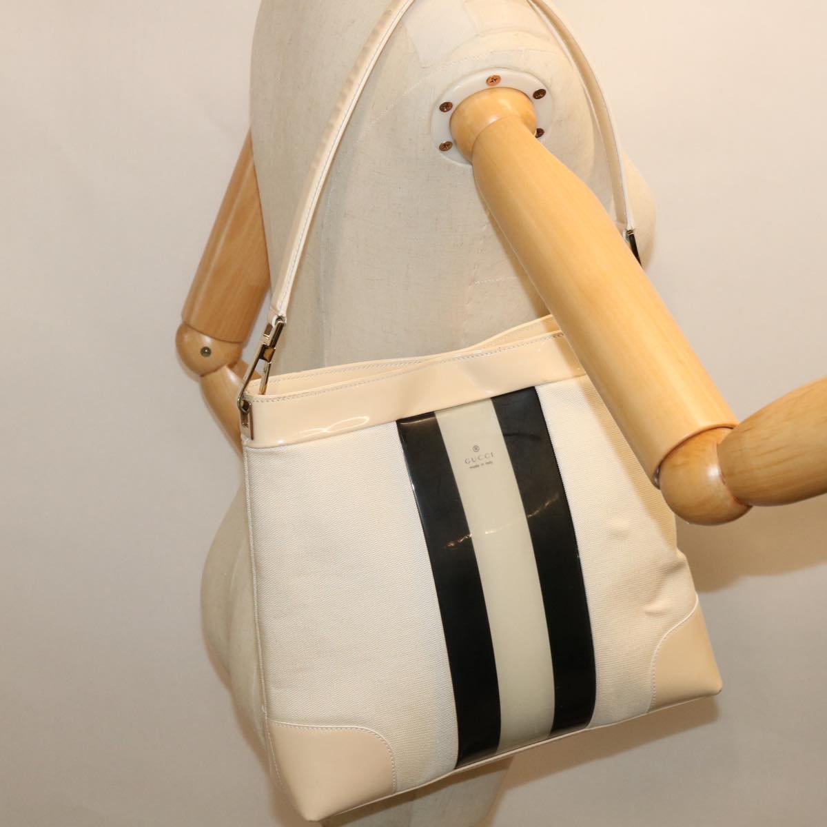 GUCCI Shoulder Bag Canvas Black White 001 4231 Auth 67664