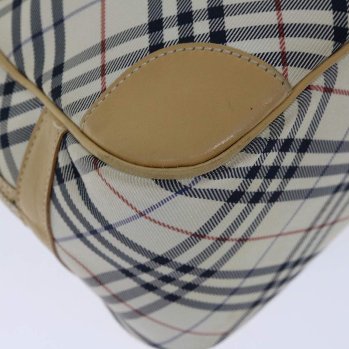 BURBERRY Nova Check Blue Label Hand Bag Nylon Beige Auth 67668