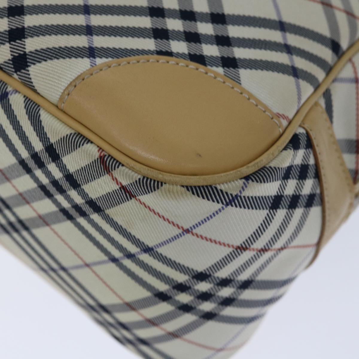 BURBERRY Nova Check Blue Label Hand Bag Nylon Beige Auth 67668