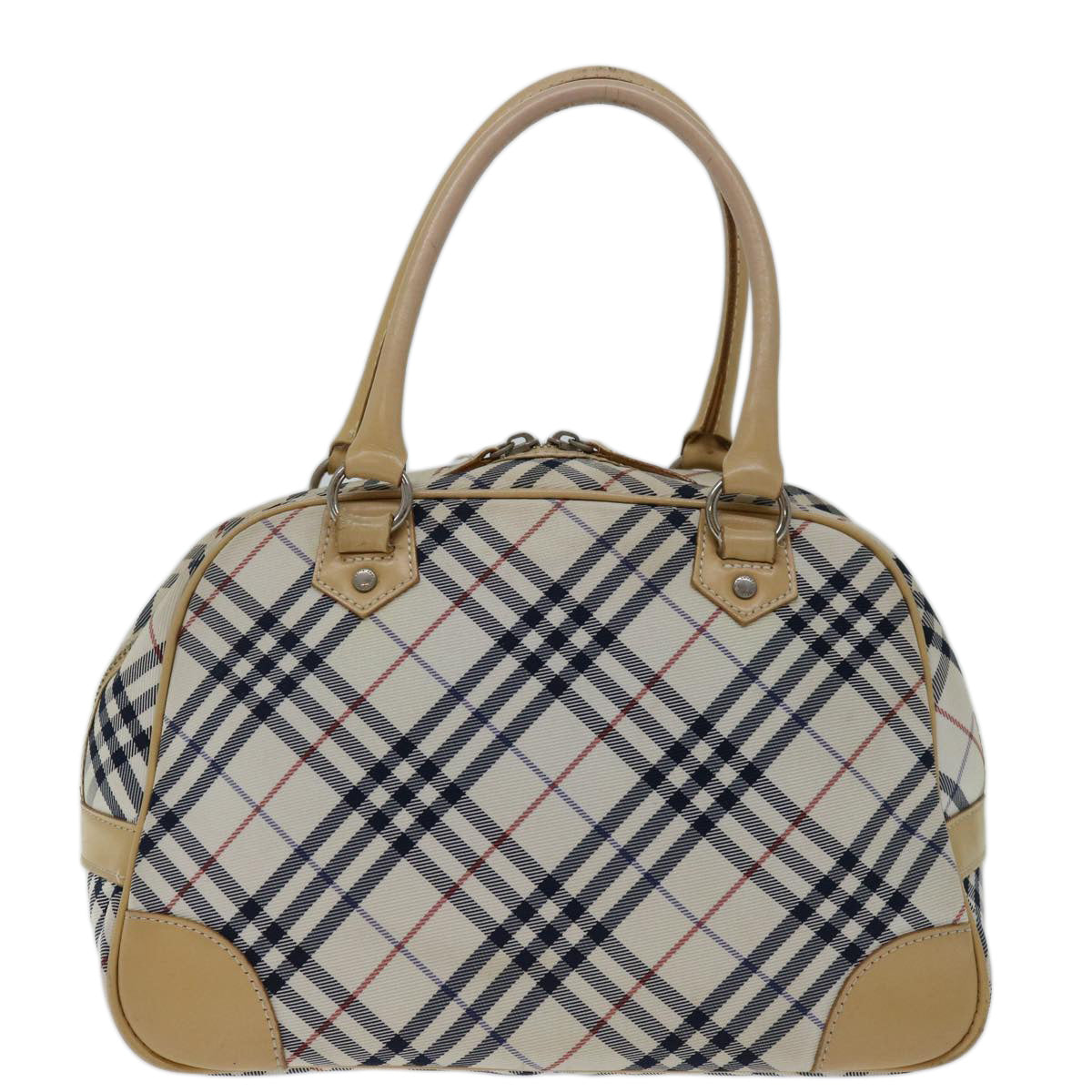 BURBERRY Nova Check Blue Label Hand Bag Nylon Beige Auth 67668