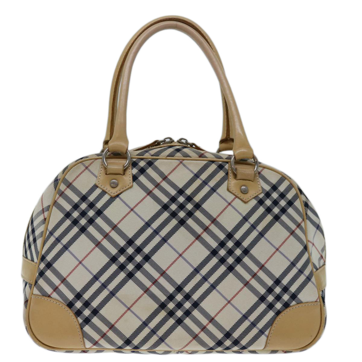 BURBERRY Nova Check Blue Label Hand Bag Nylon Beige Auth 67668 - 0