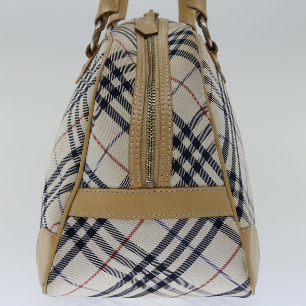 BURBERRY Nova Check Blue Label Hand Bag Nylon Beige Auth 67668