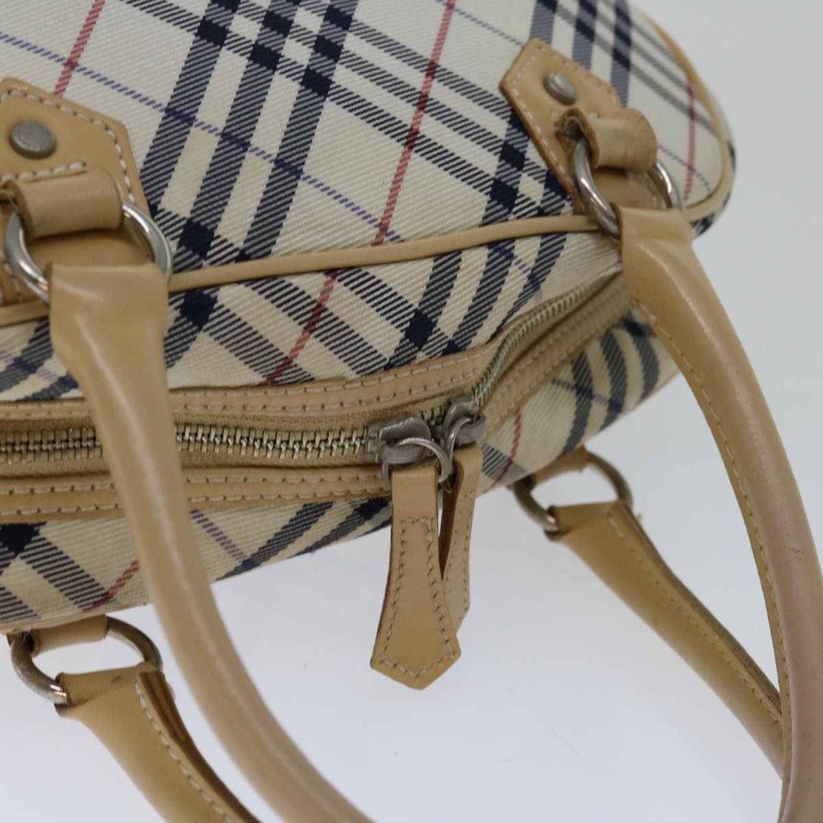 BURBERRY Nova Check Blue Label Hand Bag Nylon Beige Auth 67668