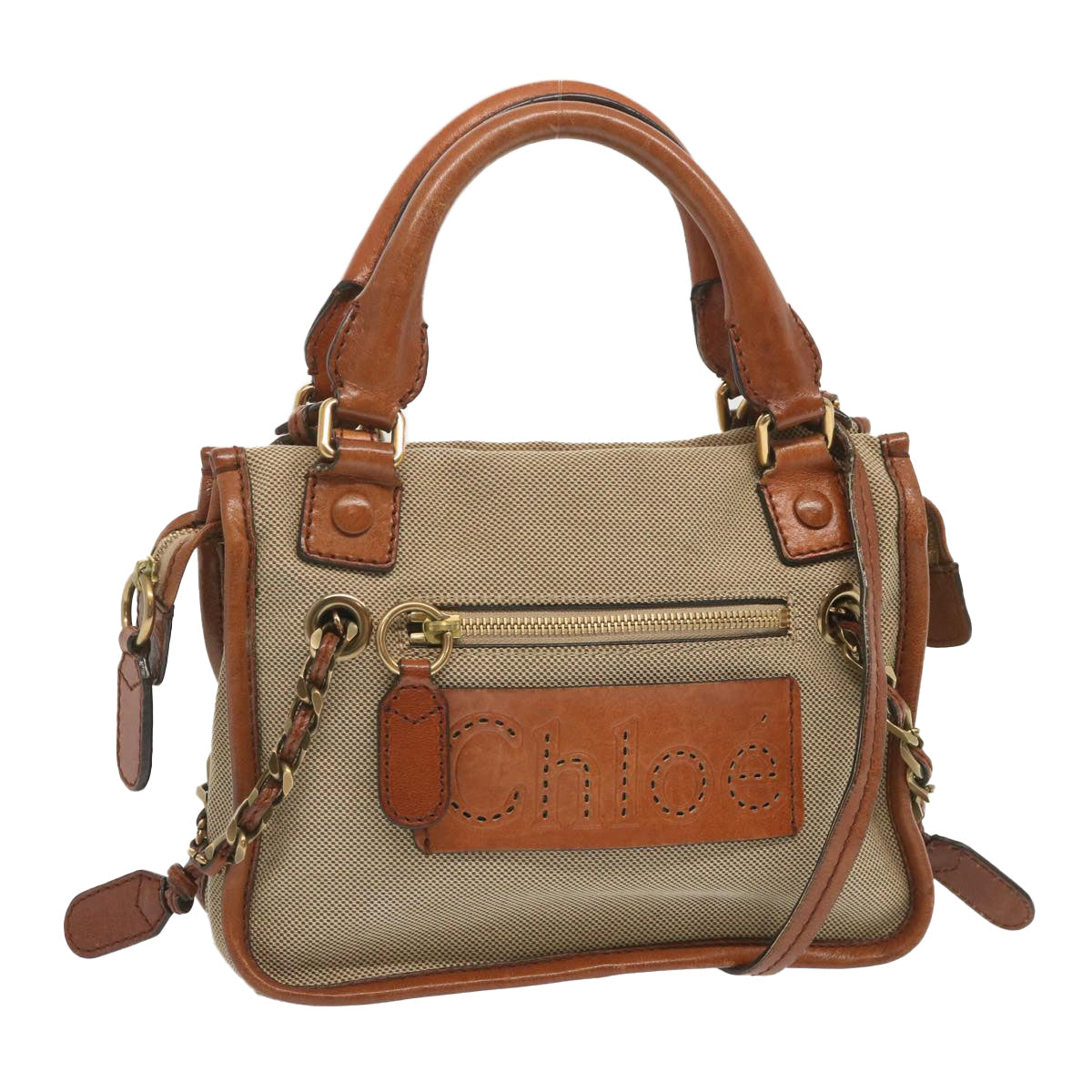 Chloe Harley Shoulder Bag Canvas Leather Beige Brown Auth 67671
