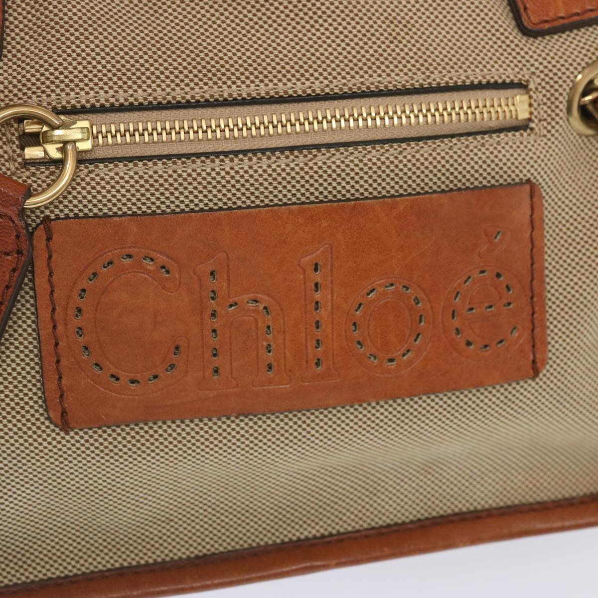 Chloe Harley Shoulder Bag Canvas Leather Beige Brown Auth 67671