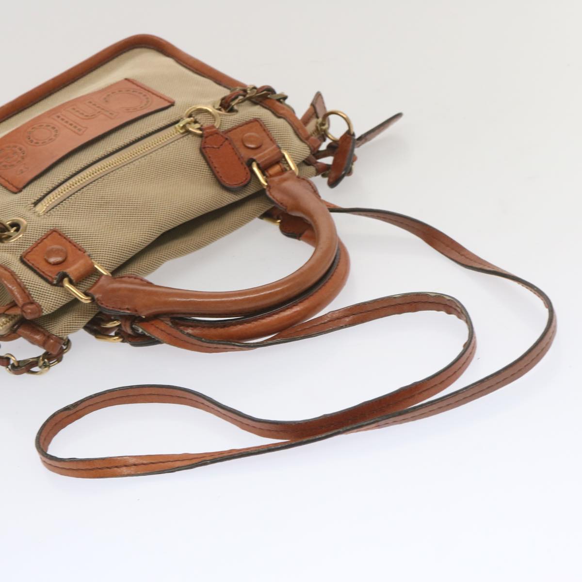 Chloe Harley Shoulder Bag Canvas Leather Beige Brown Auth 67671