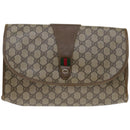 GUCCI GG Supreme Web Sherry Line Clutch Bag PVC Beige Red 89 01 031 Auth 67735-13