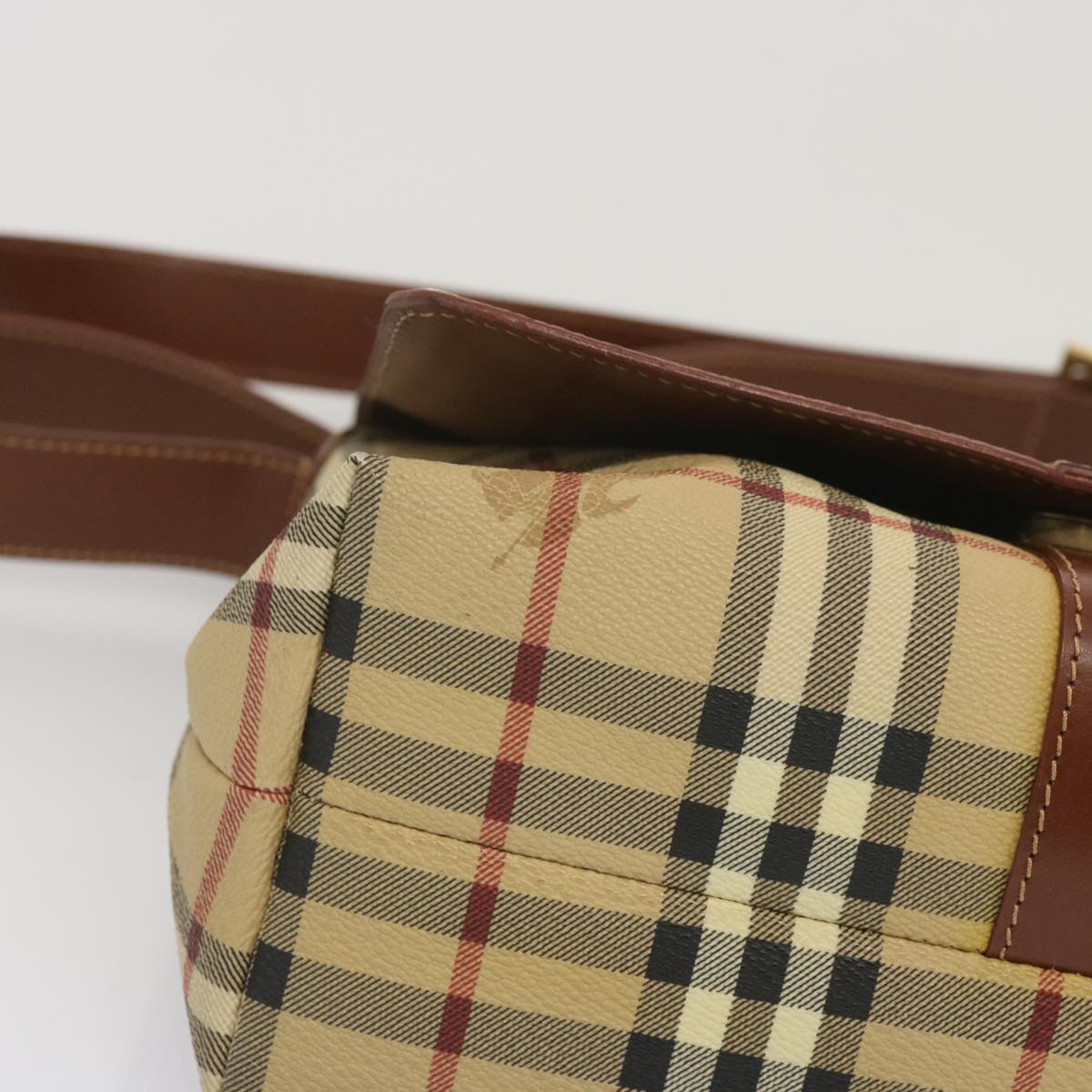 BURBERRY Nova Check Shoulder Bag PVC Beige Auth 67744