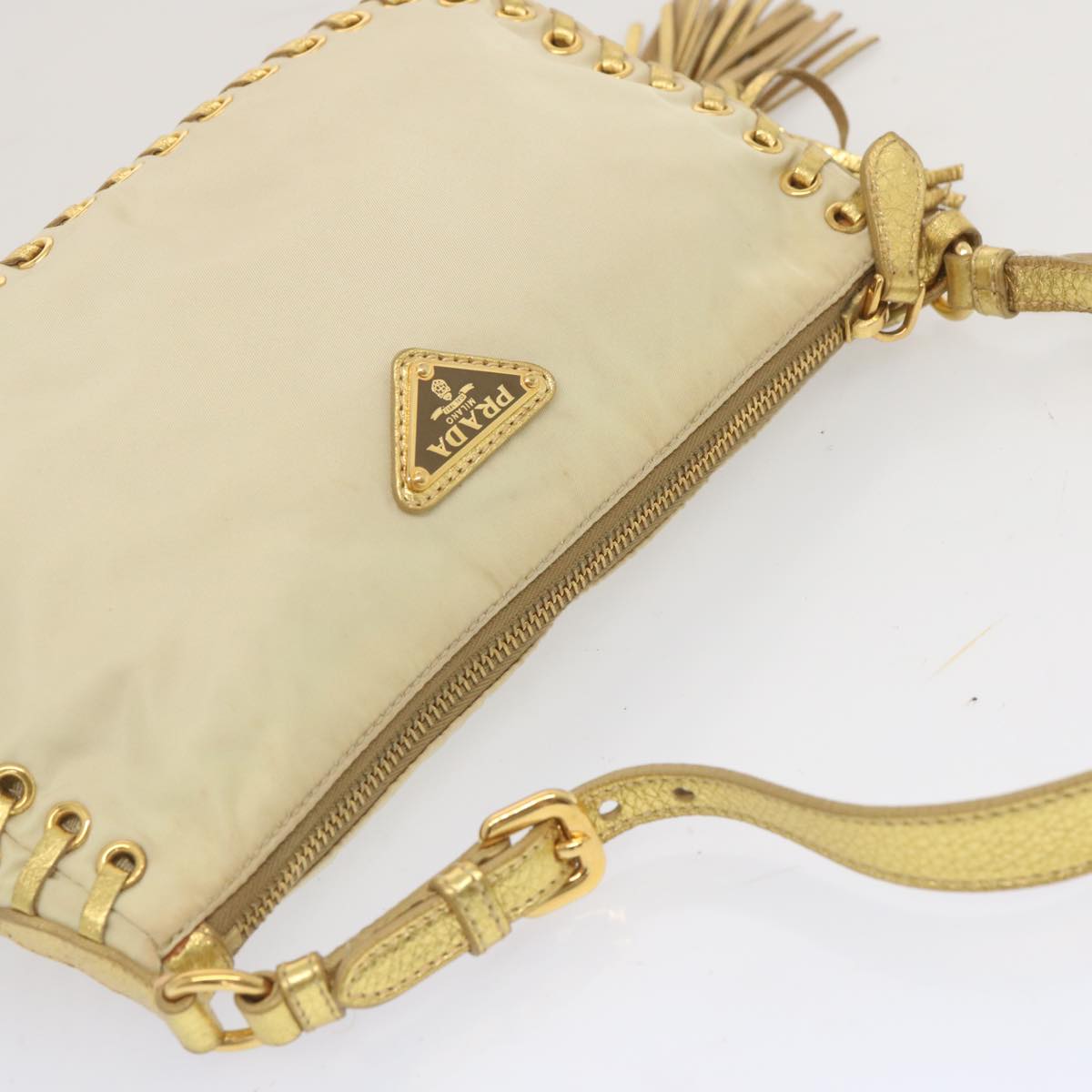 PRADA Accessory Pouch Nylon Cream Auth 67745