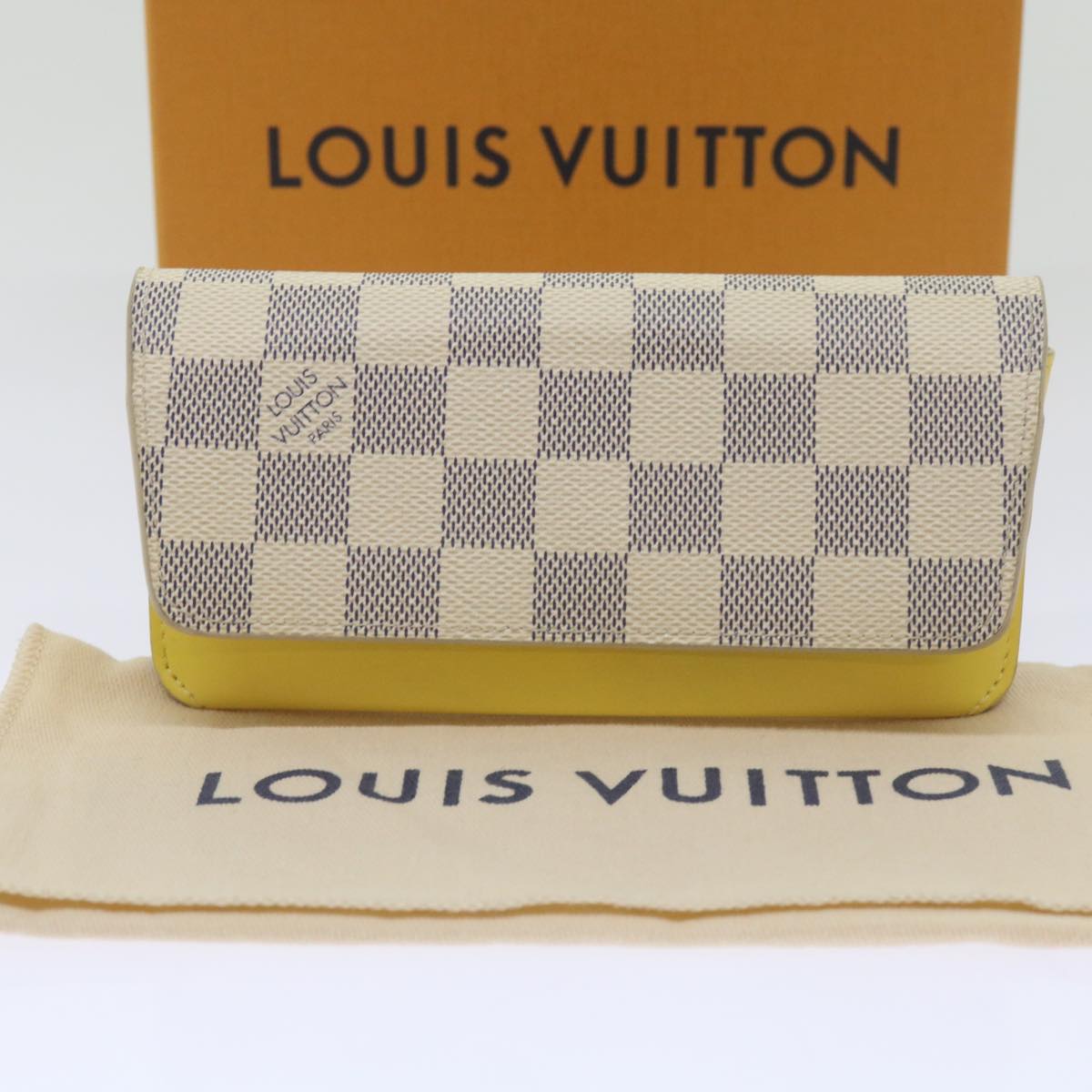 LOUIS VUITTON Damier Azur Etui Lunette Woody Glasses Case GI0388 LV Auth 67749