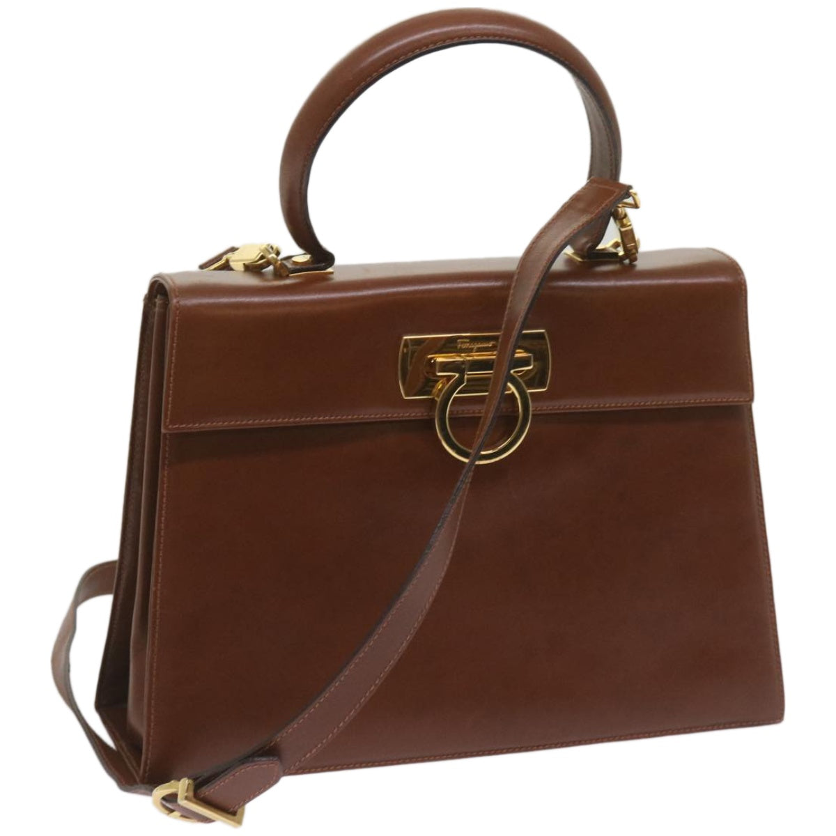 Salvatore Ferragamo Gancini Hand Bag Leather 2way Brown Auth 67761