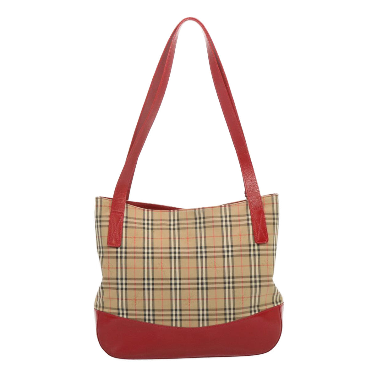 Burberrys Nova Check Tote Bag Canvas Beige Red Auth 67775