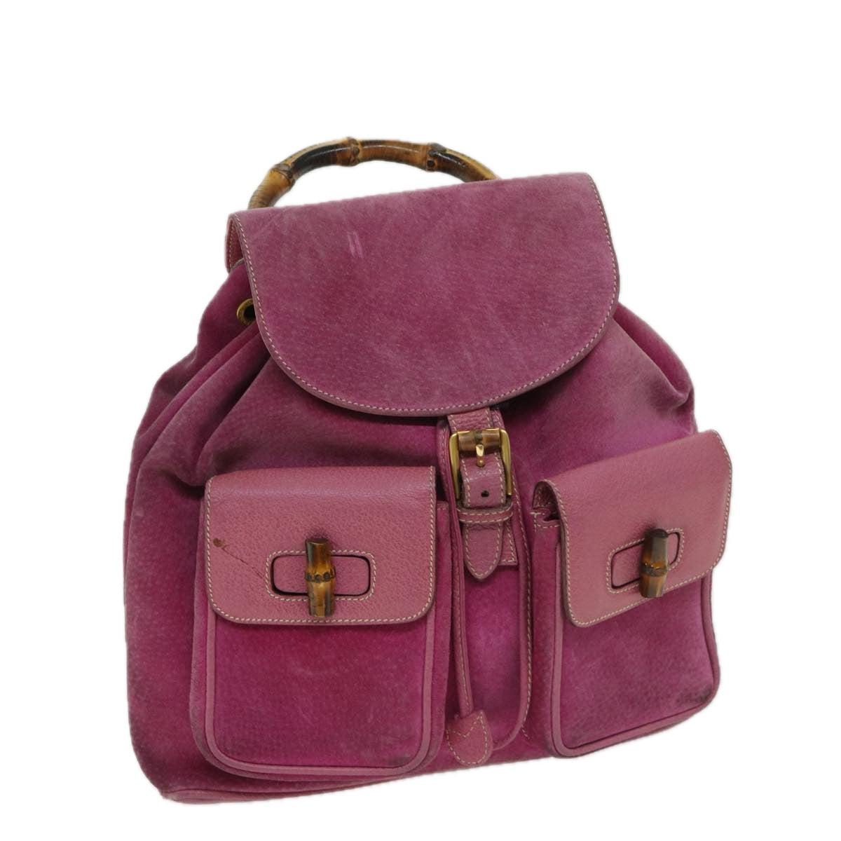 GUCCI Bamboo Backpack Suede Pink 003 2058 Auth 67823