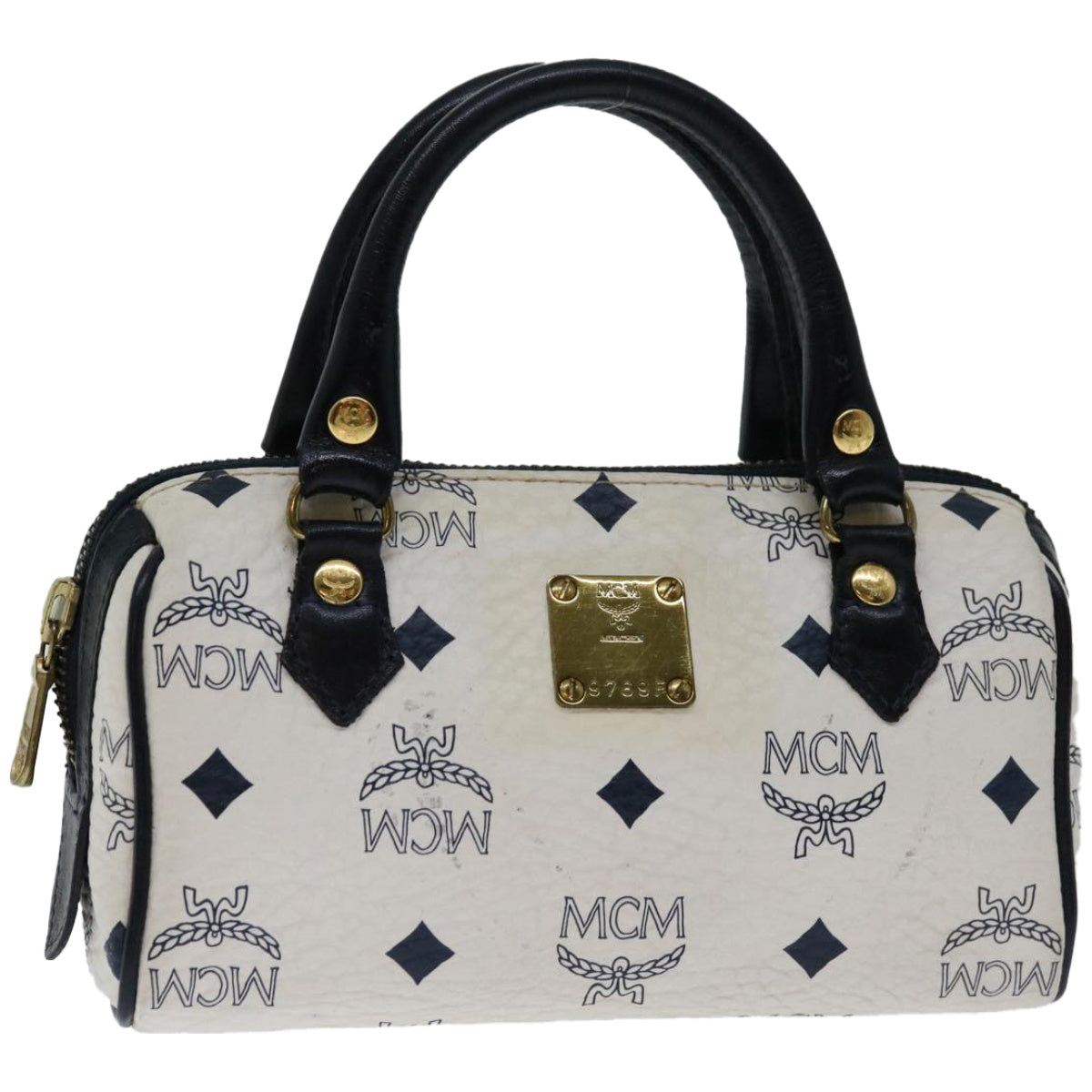 MCM Vicetos Logogram Hand Bag PVC Leather White Auth 67874