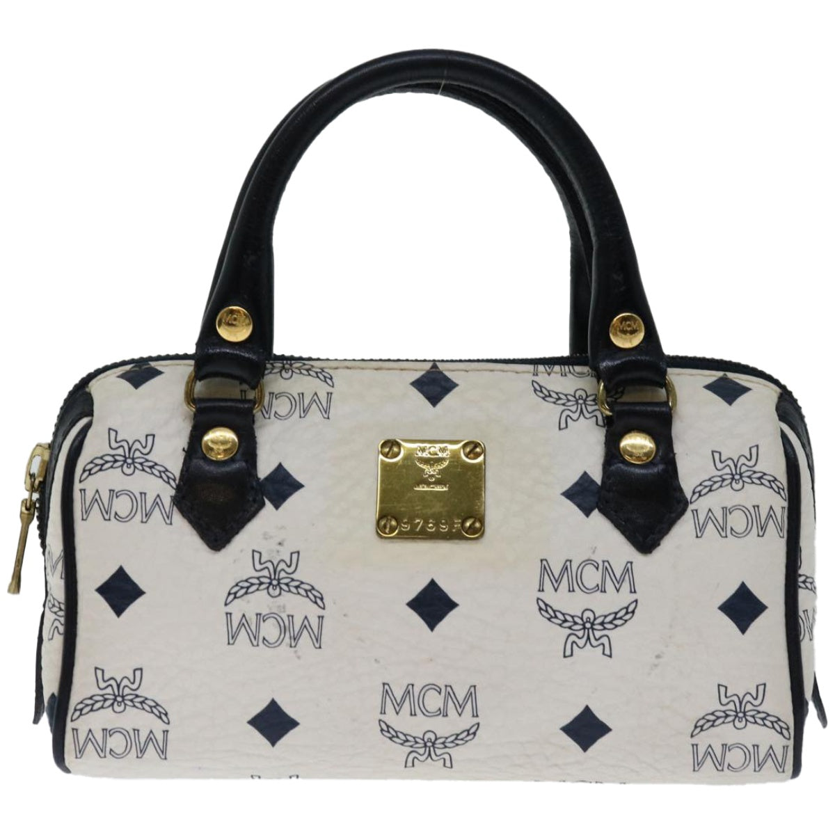 MCM Vicetos Logogram Hand Bag PVC Leather White Auth 67874