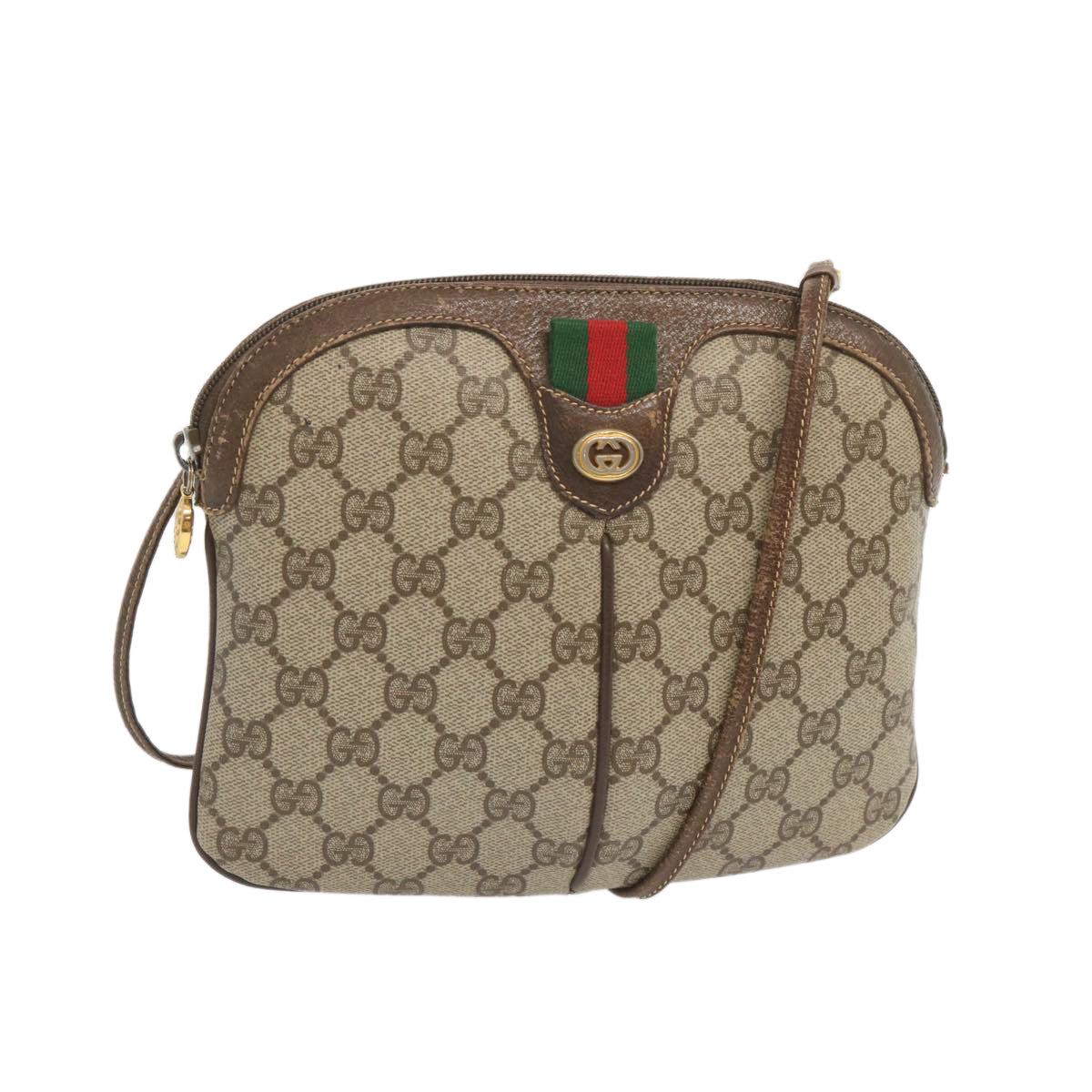 GUCCI GG Canvas Web Sherry Line Shoulder Bag PVC Beige 904 02 047 Auth 67883