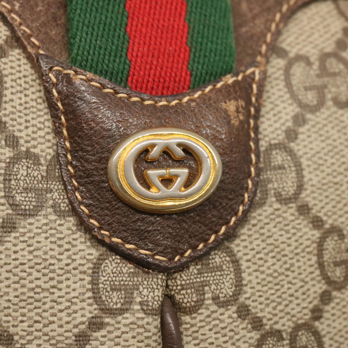 GUCCI GG Canvas Web Sherry Line Shoulder Bag PVC Beige 904 02 047 Auth 67883