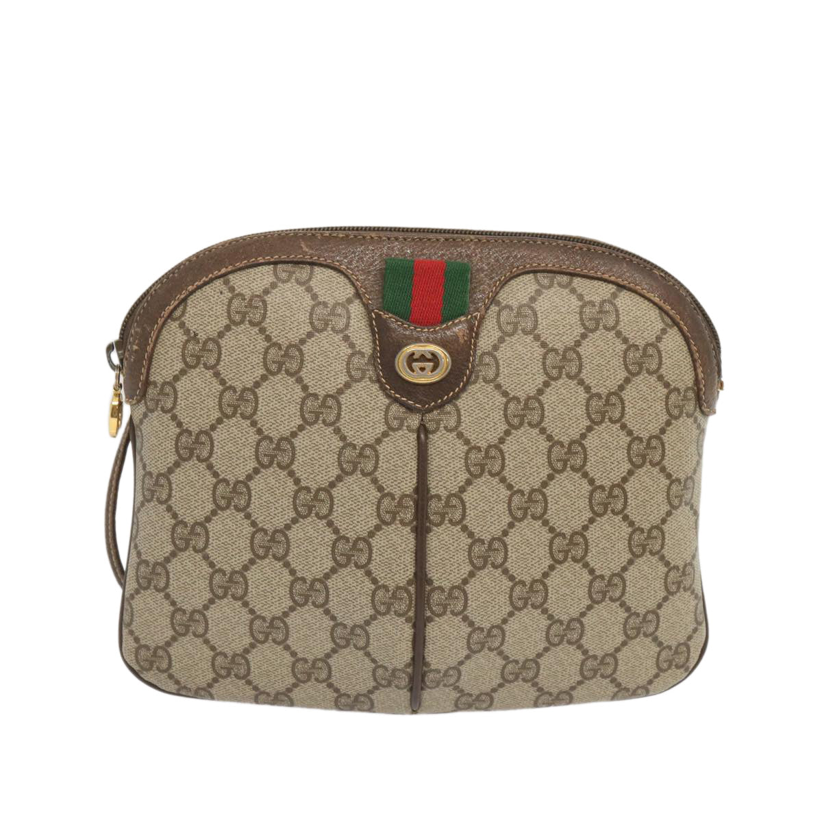 GUCCI GG Canvas Web Sherry Line Shoulder Bag PVC Beige 904 02 047 Auth 67883