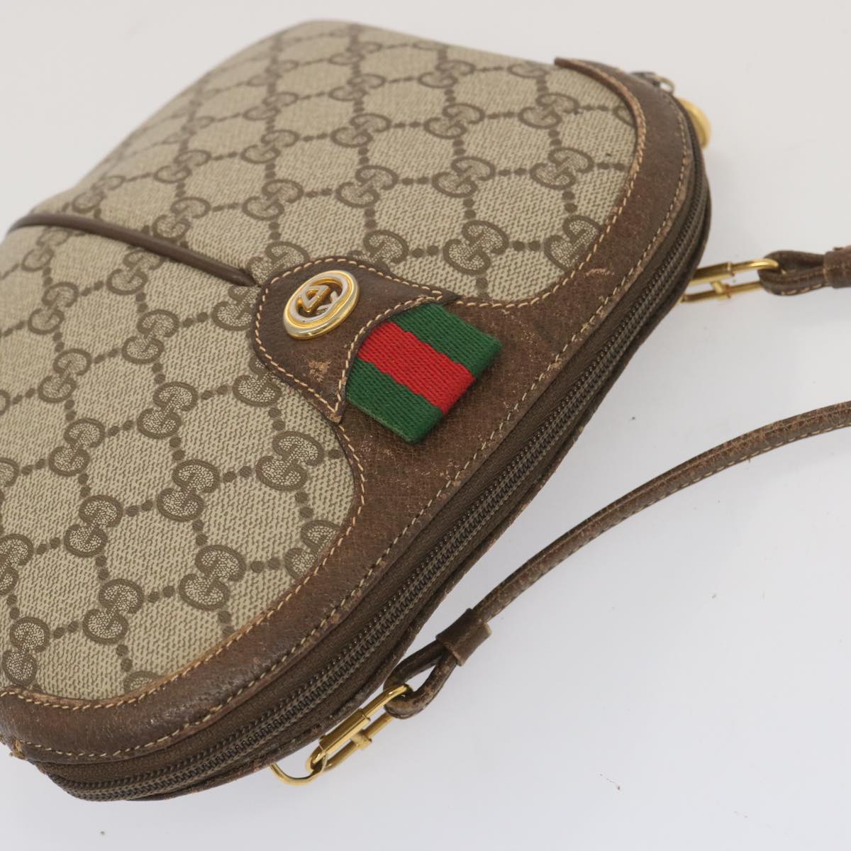 GUCCI GG Canvas Web Sherry Line Shoulder Bag PVC Beige 904 02 047 Auth 67883