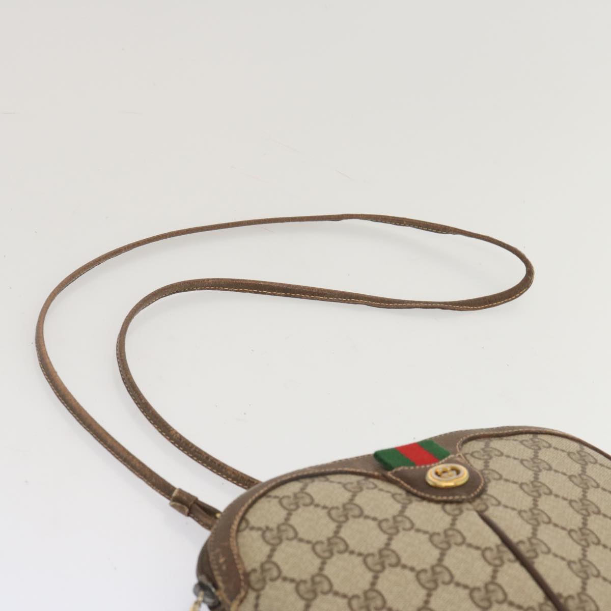 GUCCI GG Canvas Web Sherry Line Shoulder Bag PVC Beige 904 02 047 Auth 67883