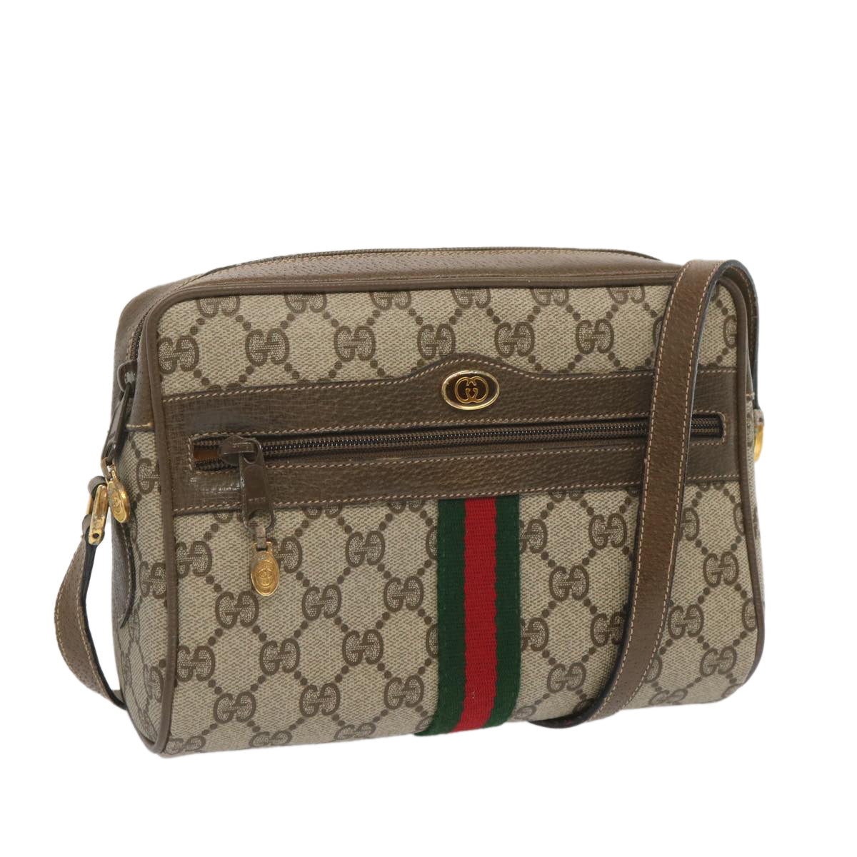 GUCCI GG Supreme Web Sherry Line Shoulder Bag PVC Beige 56 02 004 Auth 67897