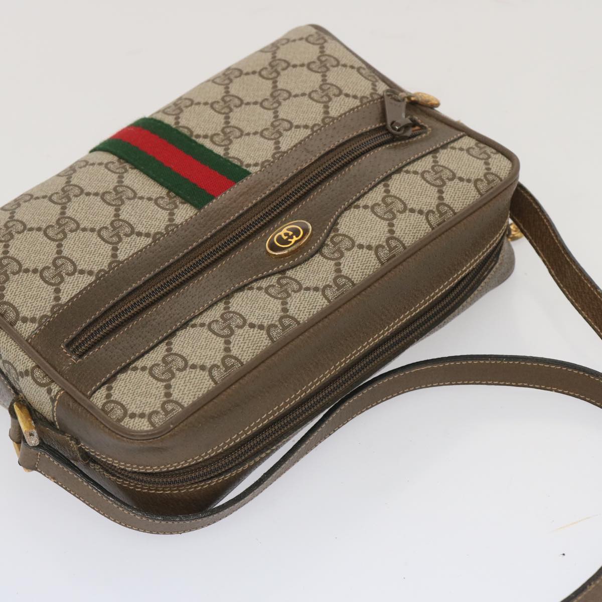 GUCCI GG Supreme Web Sherry Line Shoulder Bag PVC Beige 56 02 004 Auth 67897