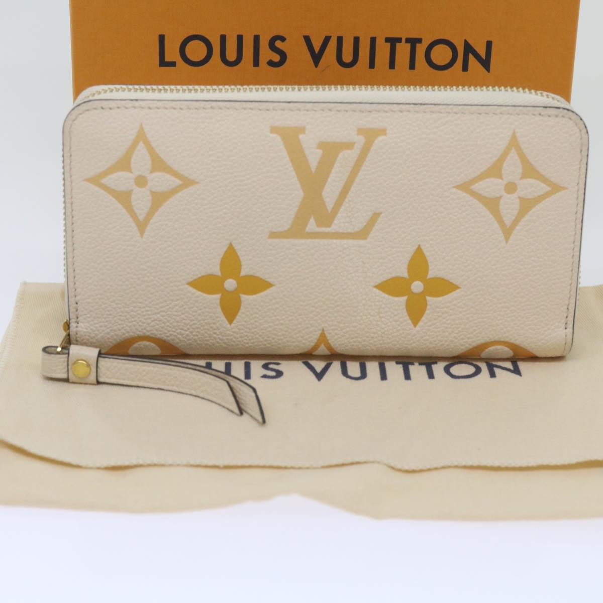 LOUIS VUITTON Monogram Empreinte Zippy Wallet Claim Saffron M80402 Auth 67921A