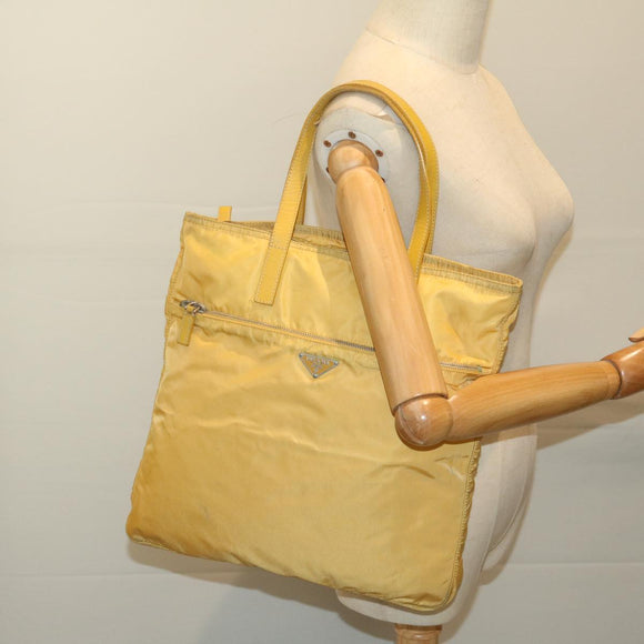 PRADA Tote Bag Nylon Yellow Auth 67978