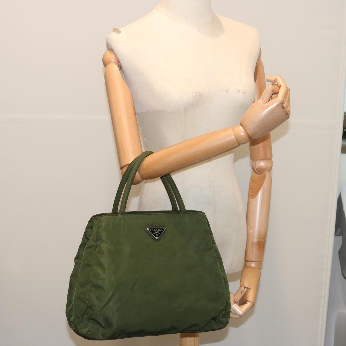 PRADA Hand Bag Nylon Khaki Auth 67980