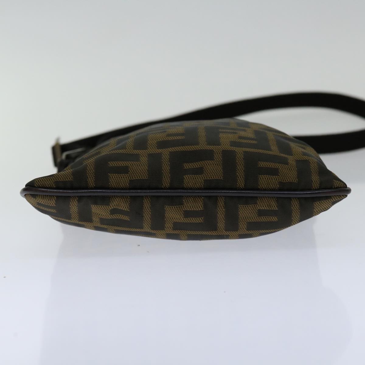 FENDI Zucca Canvas Shoulder Bag Black Brown Auth 67995