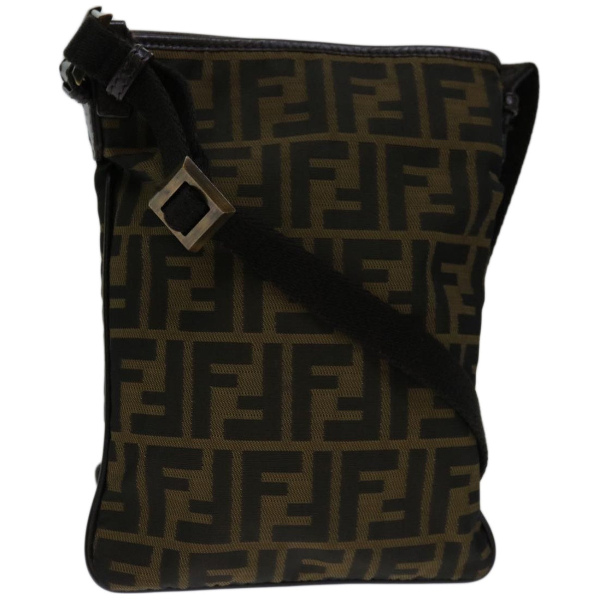 FENDI Zucca Canvas Shoulder Bag Black Brown Auth 67995