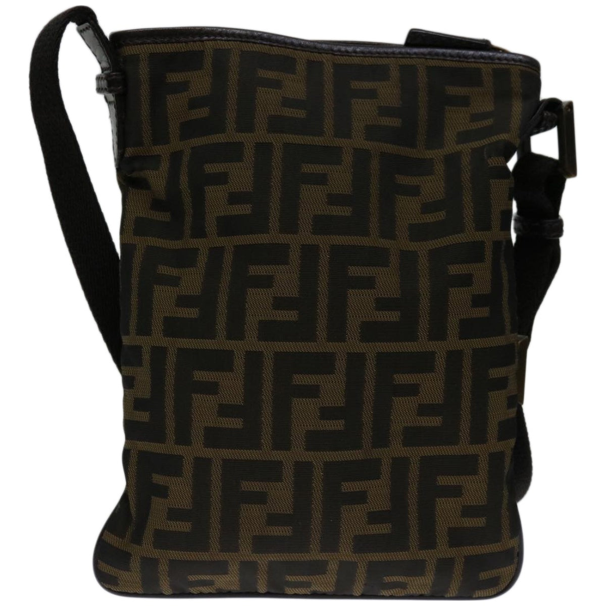 FENDI Zucca Canvas Shoulder Bag Black Brown Auth 67995 - 0