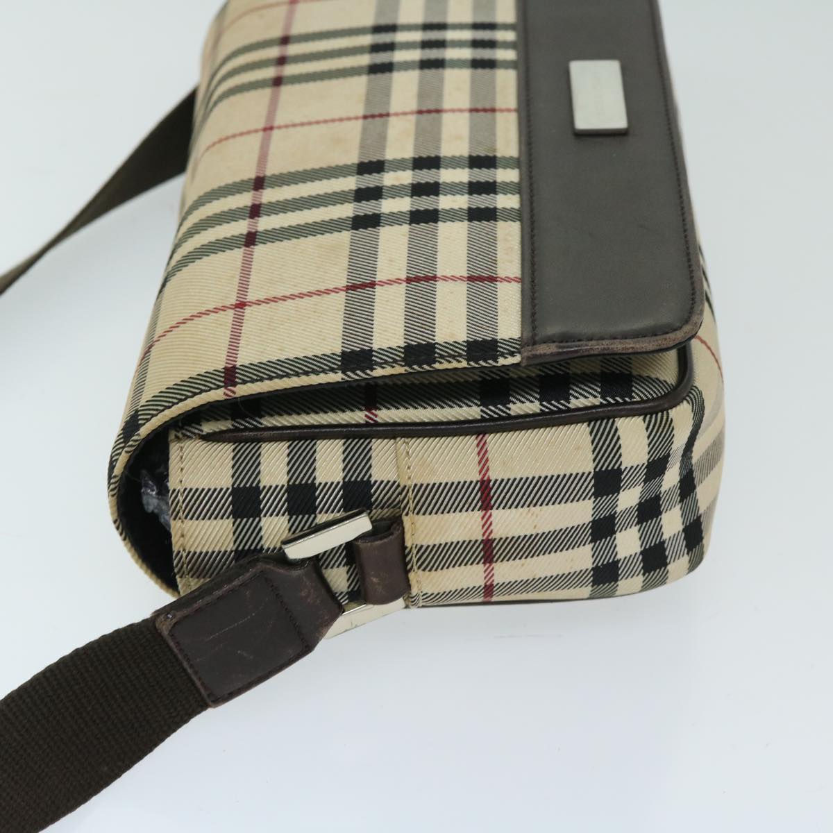 BURBERRY Nova Check Shoulder Bag Nylon Beige Auth 68013